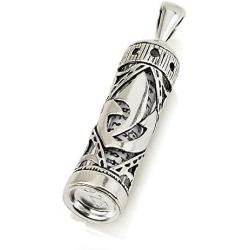 Sterling Silver 925 Mezuzah & Scroll Pendant With Shin Shadai Kabbalah Symbol + FREE Silver Chain