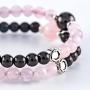Modern ŌM Day & Night Wrist Mala for Women | Authentic Shungite Stone Bracelet for EMF Protection | 6mm Rose Quartz and Rhodium Plated Sterling Silver Yoga Jewelry
