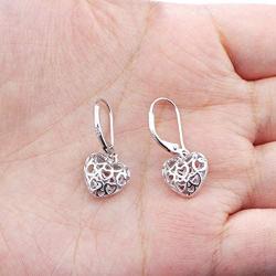 Sllaiss Heart Earrings Hollow Shaped S925 Sterling Silver Leverback Earrings for Women Girls Dangle Drop Earrings