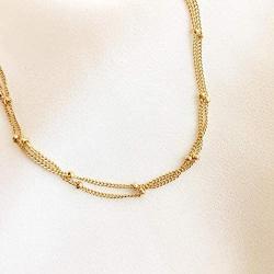 itianxi Dainty Beaded Choker Necklaces,14K Gold/Silver Plated Cute Tiny Delicate Coin/Satellite Chain Choker Necklaces for Women