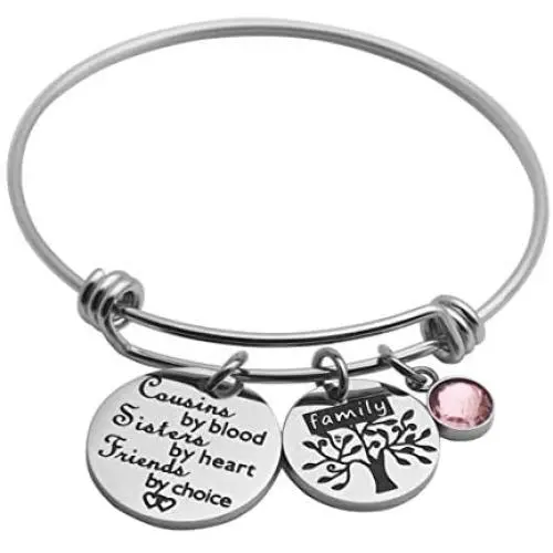 Ankiyabe Cousins Gifts Cousin Expandable Bracelet Cousins Birthday Gift Cousin Quotes Bangle with Family Tree Charm