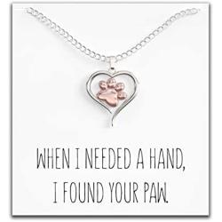 Dog Paw Necklace – Heart Shaped Paw Pendant for Women – Cute Dog Lover Charm with Message Card