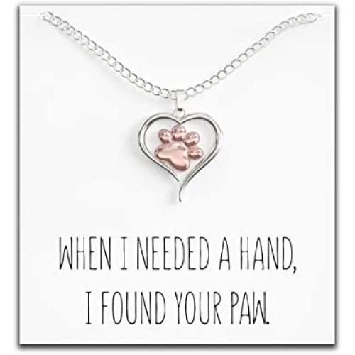 Dog Paw Necklace – Heart Shaped Paw Pendant for Women – Cute Dog Lover Charm with Message Card
