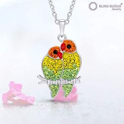 Crystal Lovebirds Scarlet Macaw Parrot,Natural Silver Pendant Fine Jewelry Gifts For Women & Girls, with Free Breathtaking Gift Box for Special Moments of Love