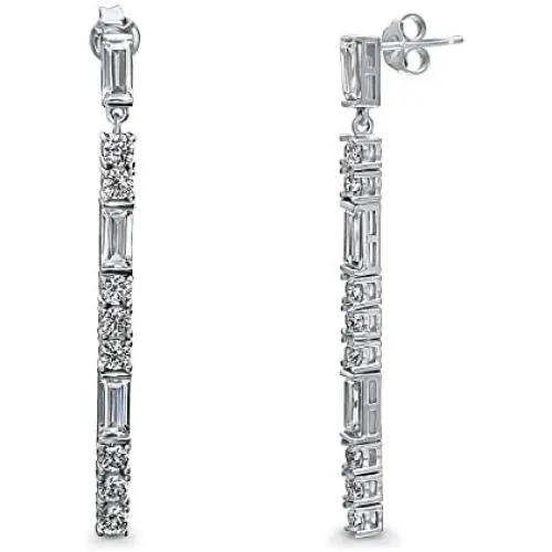 BERRICLE Rhodium Plated Sterling Silver Cubic Zirconia CZ Statement Art Deco Bar Fashion Dangle Drop Earrings BERRICLE Rhodium Plated Sterling Silver Cubic Zirconia CZ Statement Art Deco Bar Fashion Dangle Drop Earrings