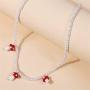 Bohemian Colorful Resin Mushroom Beads Chain Pendant Necklace Set for Women Girl Handmade Boho Cute Imitation Pearl Beaded Choker Necklace 3D Vegetable Food Jewelry Gift