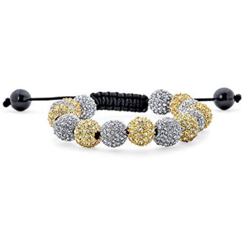 Black Blue White Or Gold Tone Pave Crystal Disco Ball Shamballa Inspired Bracelet for Women Men Adjustable Cord String