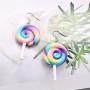 DAMLENG 2 Pairs Creative Unique Simulation Food Colorful Rainbow Lollipop Dangle Earrings Handmade Kawaii Candy Ice Cream Earrings Set for Women Girls Jewelry
