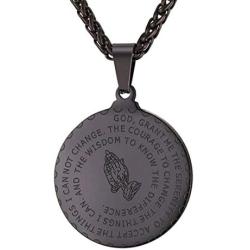 U7 Bible Verse Prayer Necklace for Men Women 18K Gold Plated Stainless Steel Christian Jewelry Praying Hands Coin Medal Pendant, with Chain 20'' 22'' 24'', Custom Text Engravable, Gift Box Packed