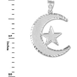 Middle Eastern Jewelry Sterling Silver Islamic Charm Crescent Moon and Star Pendant