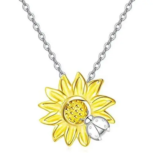 Sunflower Ladybug Necklace Opal Daisy Flower Pendant 925 Sterling Silver Flower Jewelry Gifts for Women Girlfriend Mothers Day Birthday