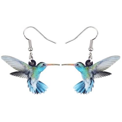 DOWAY Acrylic Colorful Flying Hummingbird Earrings Drop Dangle Bird Jewelry for Women Girls Funny Party Gifts