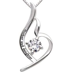 ALOV Jewelry Sterling Silver Mother and Daughter Cubic Zirconia Pendant Necklace