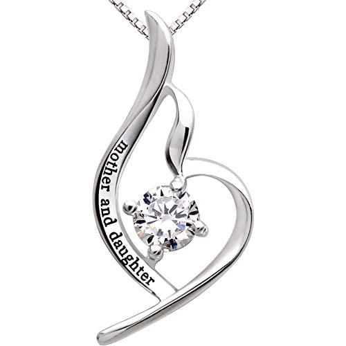 ALOV Jewelry Sterling Silver Mother and Daughter Cubic Zirconia Pendant Necklace