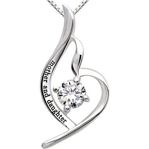 ALOV Jewelry Sterling Silver Mother and Daughter Cubic Zirconia Pendant Necklace ALOV Jewelry Sterling Silver Mother and Daughter Cubic Zirconia Pendant Necklace