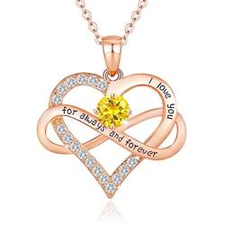 sovesi Infinity Heart Necklace for Women, Rose Gold Love Birthstone Pendant Necklace with Cubic Zirconia Jewelry Birthday Gifts for Women