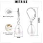 Fansilver Sterling Silver Pearl Drop Earrings For Women 6MM 7MM 8MM Freshwater Cultured Pearl Dangle Earrings Elegant Pearl Leverback Earrings Wedding Jewelry