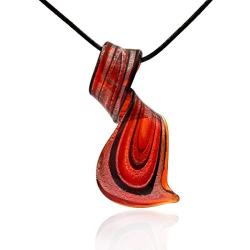 BESHEEK Handmade Murano Inspired Red Black Silver-Color Dichroic Glass Twist Pendant Necklace Handcrafted Artisan Blown Hypoallergenic Italian Style Jewelry for Her