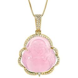 Buddha Pendant Green Jade Buddha Necklace Silver Iced Out Bling Cubic Zirconia Laughing Buddha Pendant Necklace