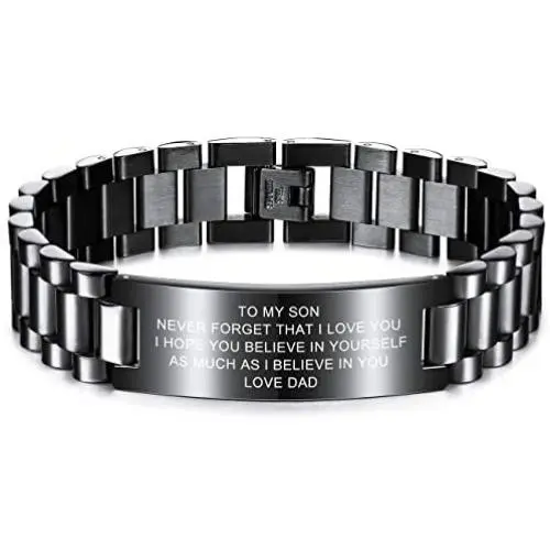 MeMeDIY to My Son Love from MOM and DAD Courage Inspirational Bracelets Personalized Graduation Gifts for Teenage Boys Stainless Steel Adjustable Wristband Birthday Gift MeMeDIY to My Son Love from MOM and DAD Courage Inspirational Bracelets Personalized Graduation Gifts for Teenage Boys Stainless Steel Adjustable Wristband Birthday Gift