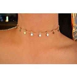 Long tiantian Gold Star Choker Necklace for Women Cute Necklace for Teen Girls Trendy Star Necklace Choker Adjustable