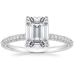 Bhumi Gems 2CT Emerald Cut VVS1 Colorless Moissanite Engagement Ring Wedding Band Gold Silver Eternity Solitaire Halo Vintage Antique Anniversary Promise Gift Valencia Diamond Ring