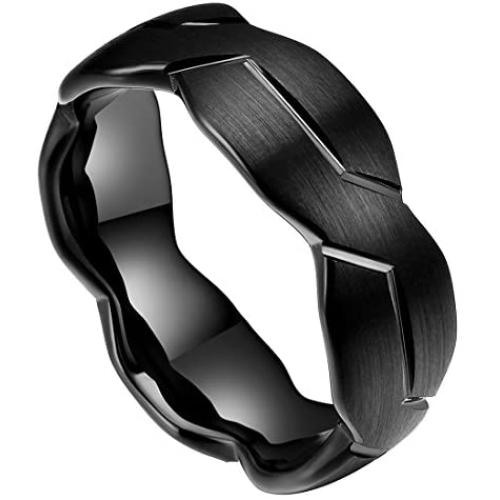 DOUX 8mm Mens Black/Silver Tungsten Carbide Ring Brushed Infinity Knot Pattern Wedding Band Comfort Fit High Polished