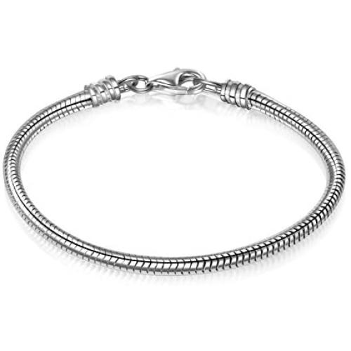 Angemiel 925 Sterling Silver Snake Chain Bracelet for European Bracelets Charms Bead