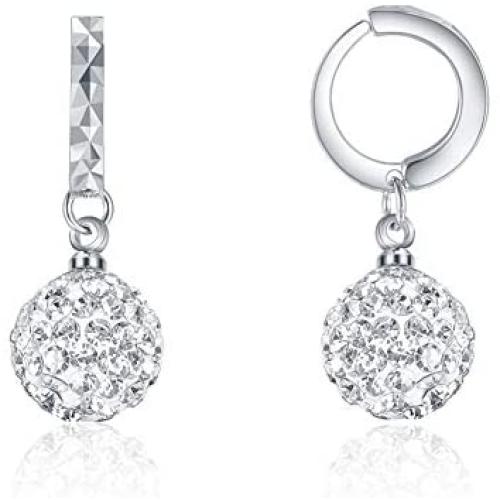 SKA Jewelry Sparkle Crystal Disco Ball Earrings Dangle Earrings for Women Studs with White Gold Plated 8mm 10mm