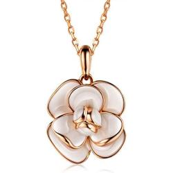 AllenCOCO 18K Gold Plated Enamel Rose Flower Pendant Necklace for Women