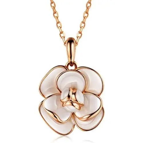 AllenCOCO 18K Gold Plated Enamel Rose Flower Pendant Necklace for Women AllenCOCO 18K Gold Plated Enamel Rose Flower Pendant Necklace for Women