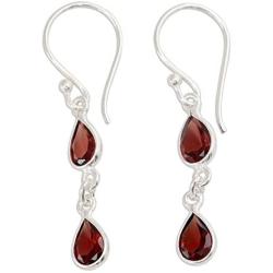 NOVICA Garnet .925 Sterling Silver Teardrop Dangle Hook Earrings Mystical Femme