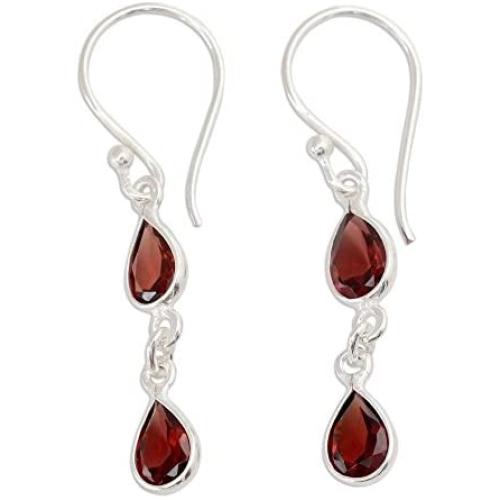 NOVICA Garnet .925 Sterling Silver Teardrop Dangle Hook Earrings Mystical Femme