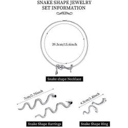 Snake Jewelry Set Snake Necklace Pendant Silver Snake Shape Ring Earrings