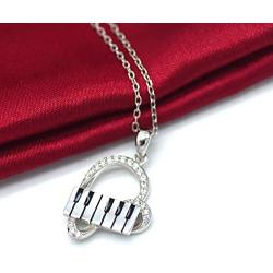 925 Sterling Silver Heart Pendant Piano Keyboard Necklace Music Jewelry for Women Girls