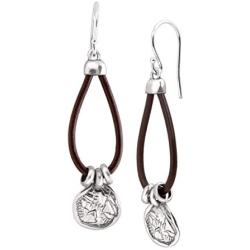 Silpada Medallion Drop Earrings in Sterling Silver & Leather