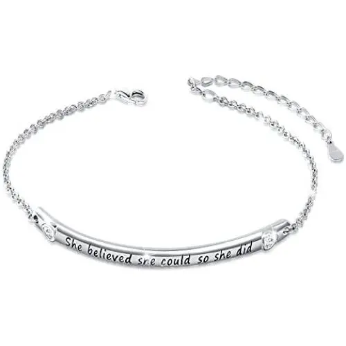 Sterling Silver Engraved Inspirational Adjustable Bracelet “She Believed She Could So She Did” Gift for Her, Women, Friendship (Style 1 White Gold Plated) Sterling Silver Engraved Inspirational Adjustable Bracelet “She Believed She Could So She Did” Gift for Her, Women, Friendship (Style 1 White Gold Plated)