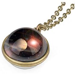 Womens Pendant Necklaces New Nebula Galaxy Double Sided Pendant Outer Space Necklace Universe Silver Jewelry Glass Art Picture Handmade Necklace