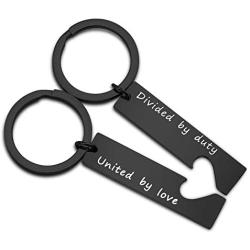 MAOFAED Military Matching Set Divided by Duty United by Love Heart Keychains Military Wife Girlfriend Deployment Going Away Gift