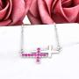 YL Womens Sideways Cross Necklace 925 Sterling Silver Polished Double Criss Pendant Cubic Zirconia Jewelry