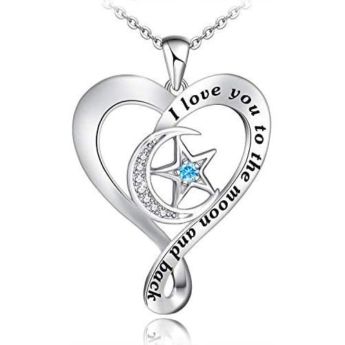 Distance I Love You to The Moon and Back Necklace 925 Sterling Silver Heart Pendant Necklace Jewelry Gifts for Women Mom Wife Girls