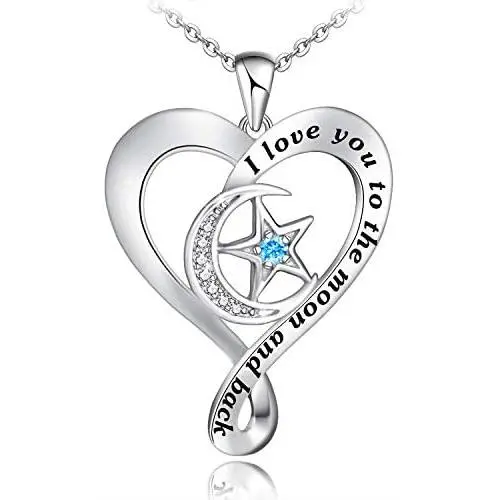 Distance I Love You to The Moon and Back Necklace 925 Sterling Silver Heart Pendant Necklace Jewelry Gifts for Women Mom Wife Girls