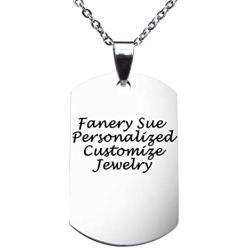 Fanery Sue Personalized Custom Message Engraved Stainless Steel Necklace Military Small Dog Tag Pendant w/24 inch Chain,Jewelry Box,Keyring(Silver)