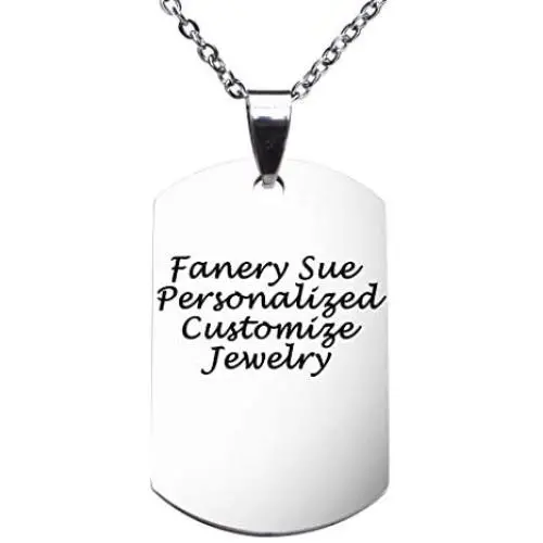 Fanery Sue Personalized Custom Message Engraved Stainless Steel Necklace Military Small Dog Tag Pendant w/24 inch Chain,Jewelry Box,Keyring(Silver) Fanery Sue Personalized Custom Message Engraved Stainless Steel Necklace Military Small Dog Tag Pendant w/24 inch Chain,Jewelry Box,Keyring(Silver)