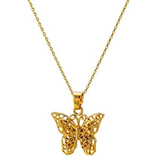 kelistom 14K Gold/18K Gold Plated Hollow Butterfly Pendant Necklace for Women Men Girls Boys, 2” Extension
