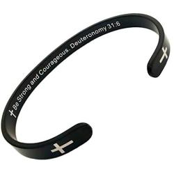RENYILIN Black Religious Prayer Bracelet Christian Cross Cuff Baptism Faith Biblical Scripture Inspired Cuff Jewelry