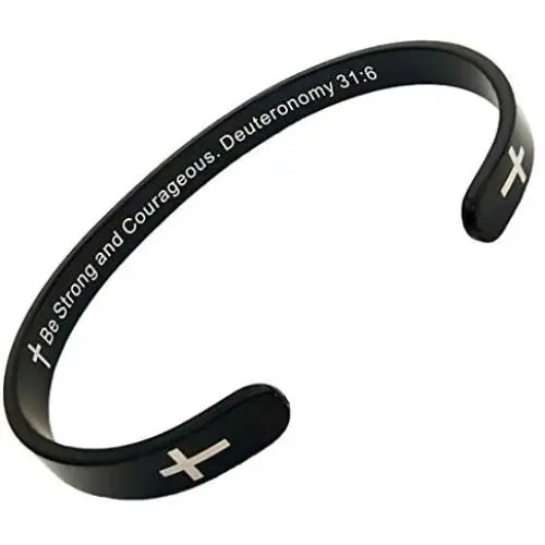 RENYILIN Black Religious Prayer Bracelet Christian Cross Cuff Baptism Faith Biblical Scripture Inspired Cuff Jewelry