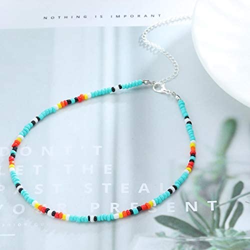 Yalice Boho Choker Necklace Chain Rainbow Seed Bead Necklaces Jewelry for Women and Girls