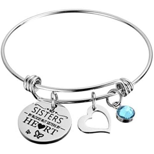 Phoenix Angela to My Best Friends Bracelets- Not Sisters by Blood But Sisters by Heart Inspirational Birthday Gifts Charm Engraved Bangle for Women Sister Gift Jewelry
