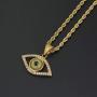 Moca Jewelry Hip-Hop Evil Eye Pendant Stainless Steel Chain Rhinestone Crystal Necklace for Men Women